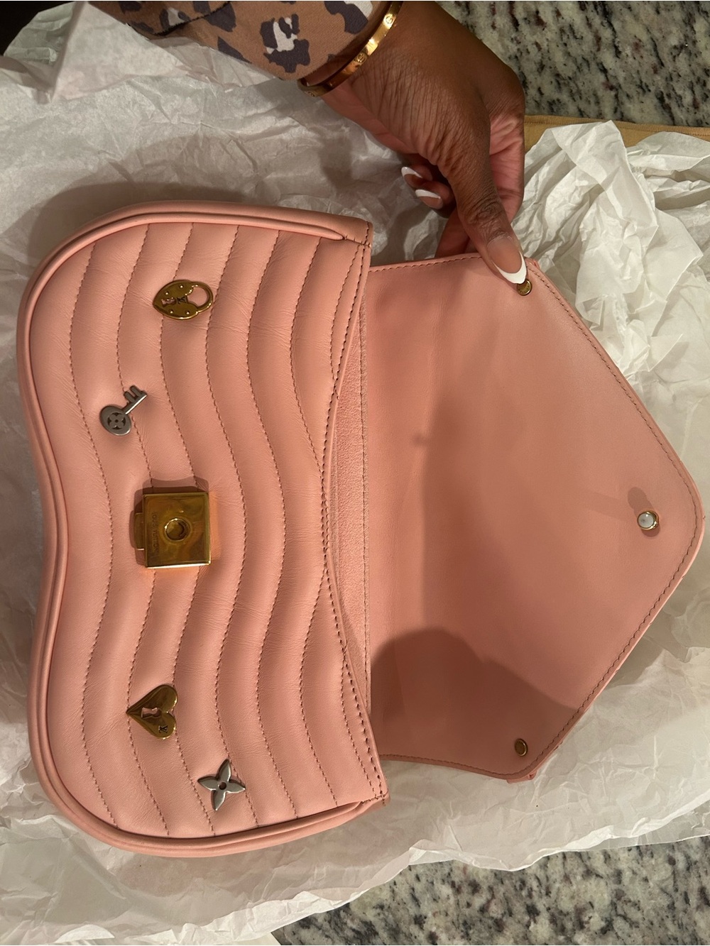 Louis Vuitton Wave Pink Quilted Shoulder Bag with Gold LV Hardware - Picture 2 of 7